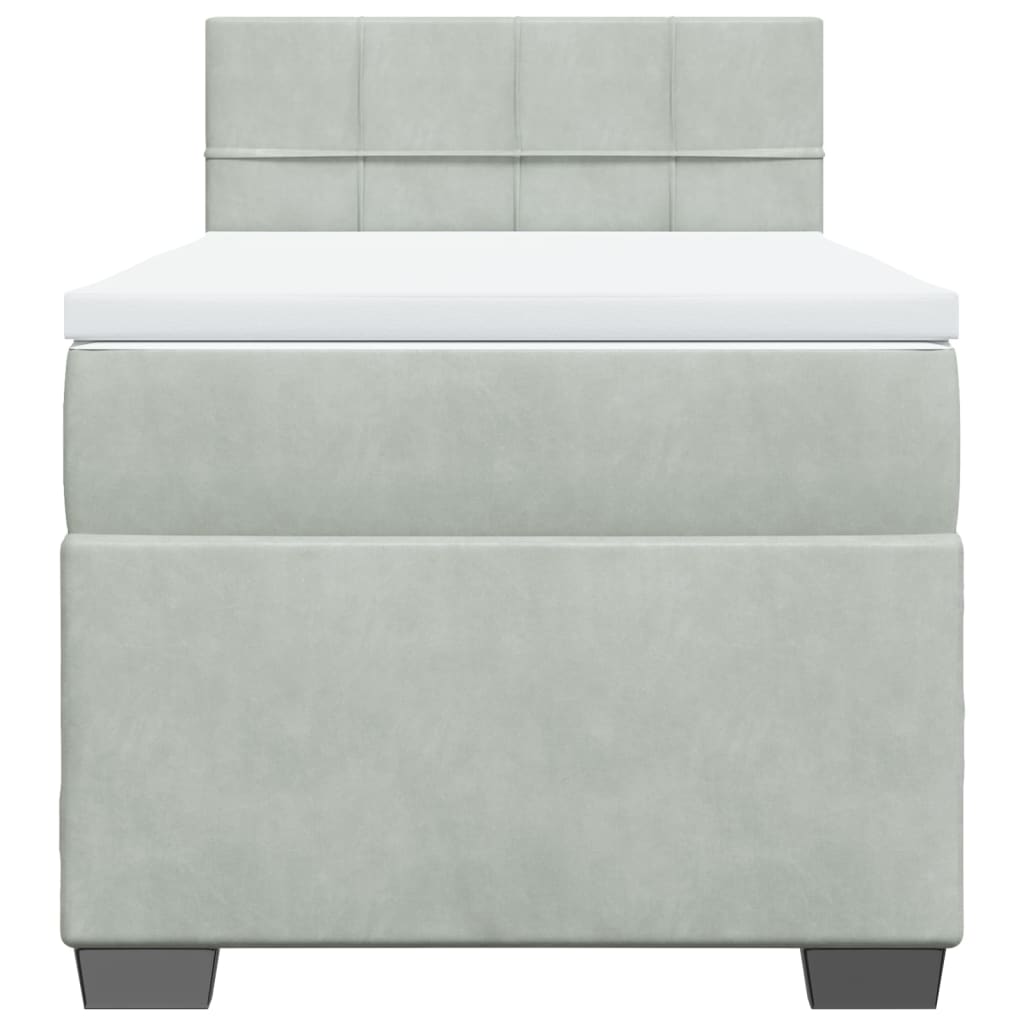 vidaXL Boxspring met matras fluweel lichtgrijs 100x200 cm grijs, foto 4