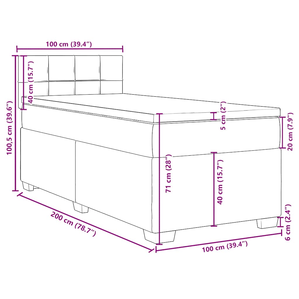 Box spring postel s matrací tmavě modrá 100x200 cm samet - obrázek 13