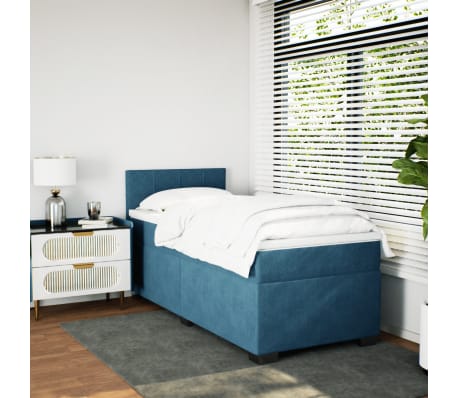 vidaXL Κρεβάτι Boxspring με Στρώμα Σκούρο Μπλε 100x200 εκ. Βελούδινο