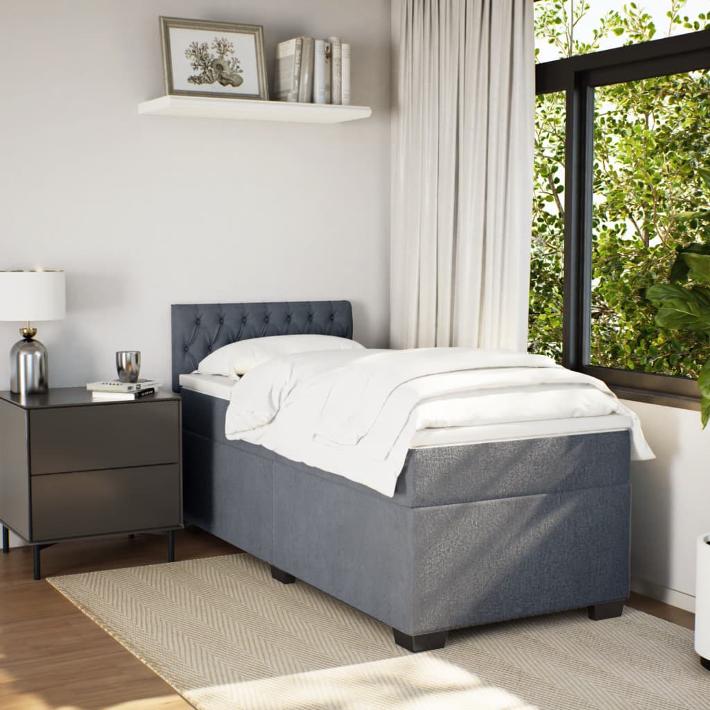 vidaXL Boxspring met matras fluweel donkergrijs 100x200 cm grijs, foto 2