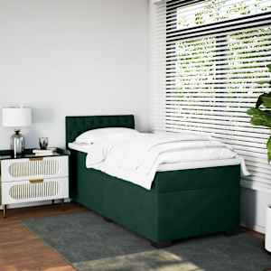 Box spring postel s matrací tmavě zelená 100x200 cm samet - obrázek 3