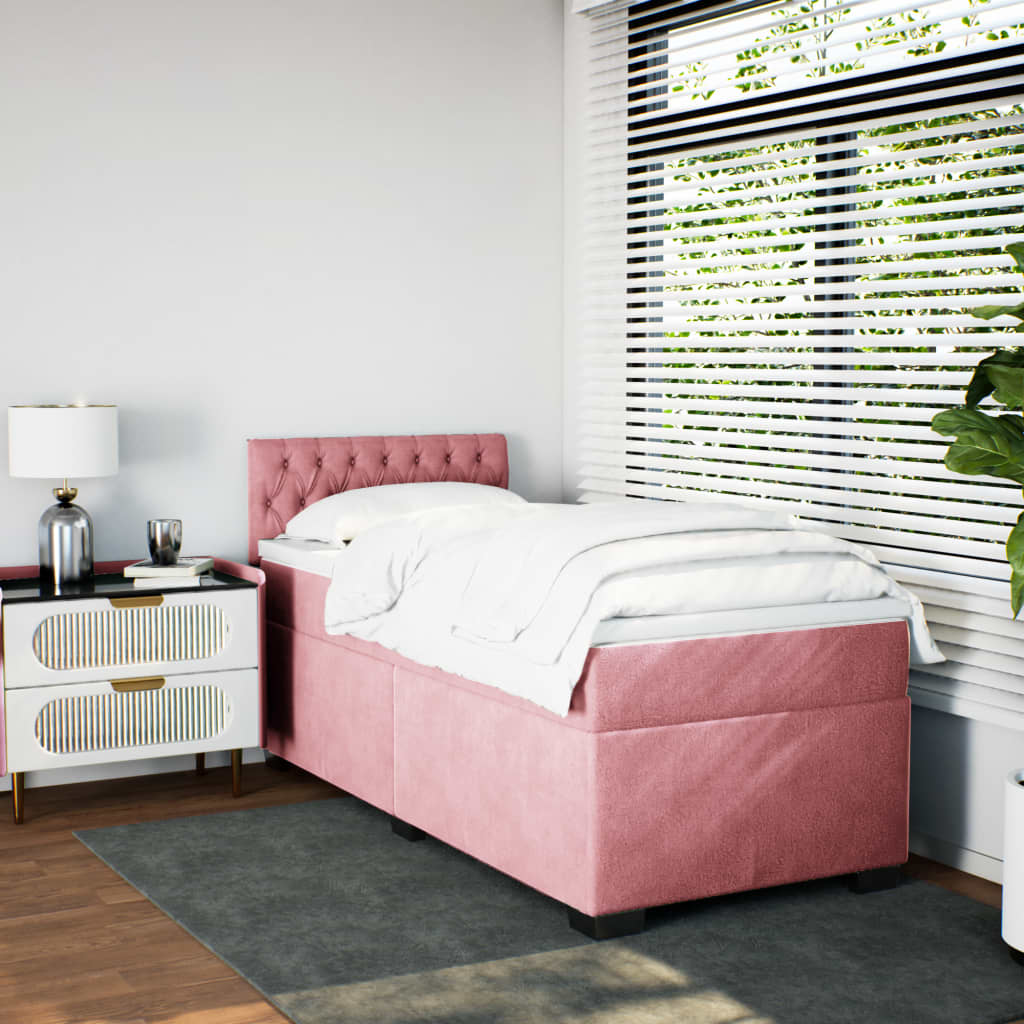 vidaXL Boxspring met matras fluweel roze 100x200 cm afbeelding