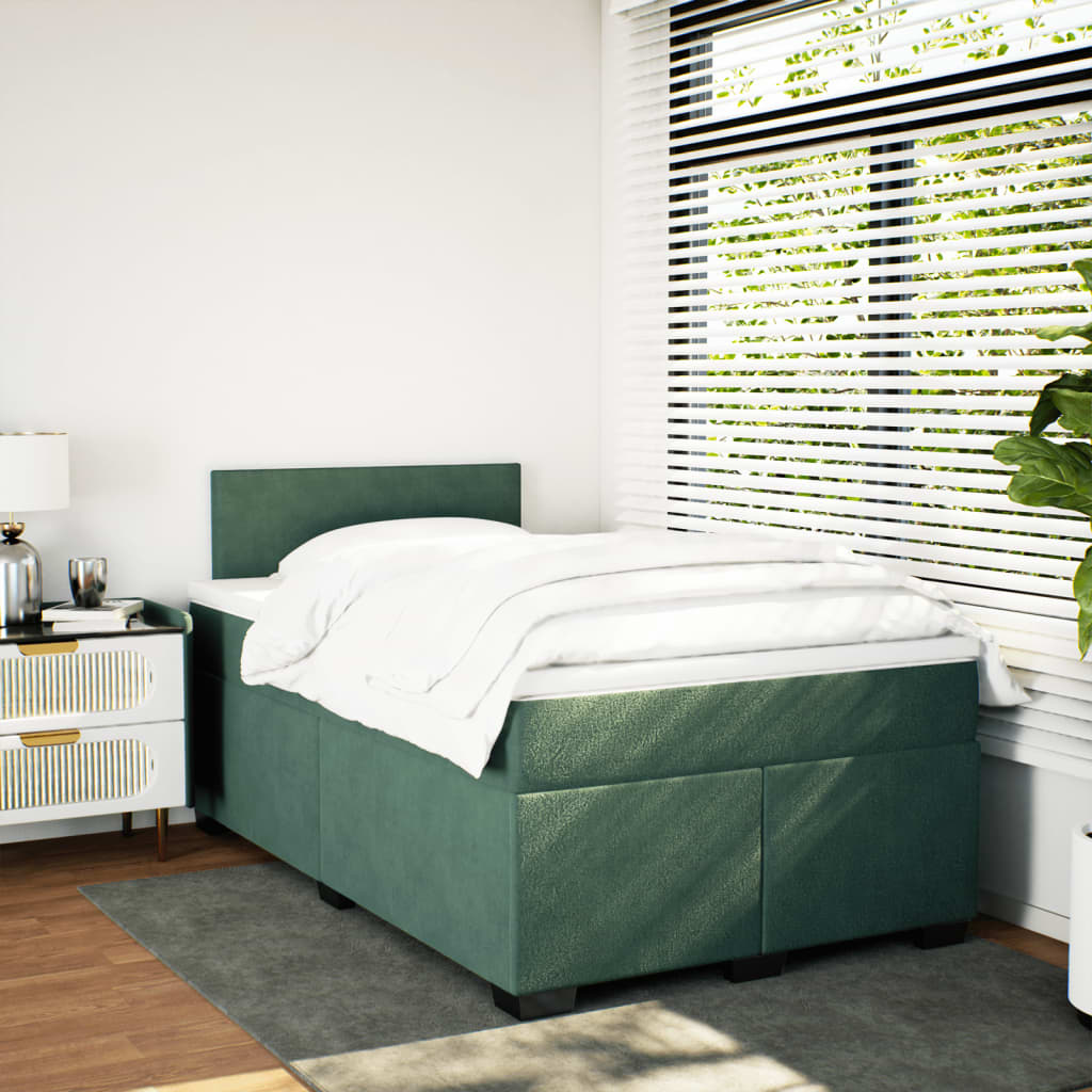 vidaXL Boxspring met matras fluweel donkergroen 120x190 cm afbeelding
