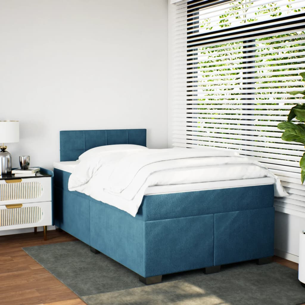 vidaXL Boxspring met matras fluweel donkerblauw 120x190 cm afbeelding