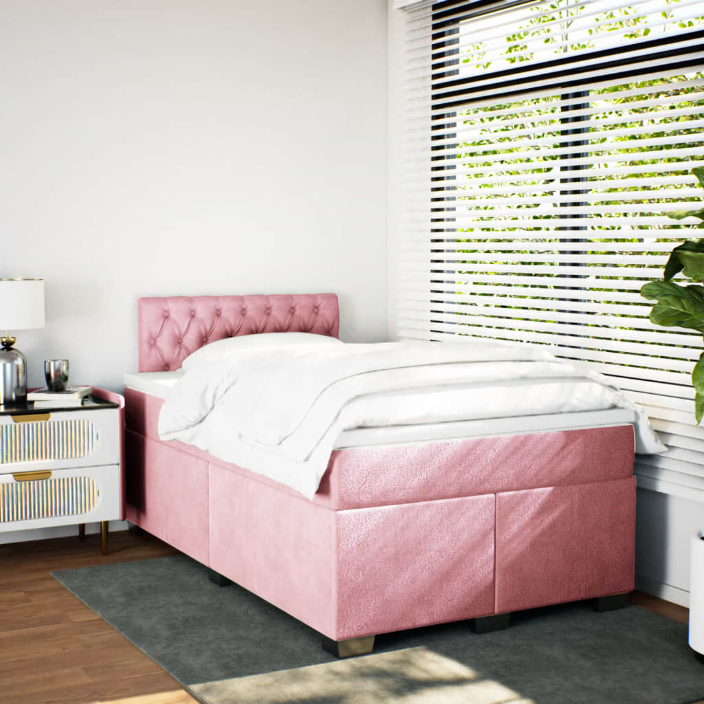 vidaXL Boxspring met matras fluweel roze 120x190 cm afbeelding