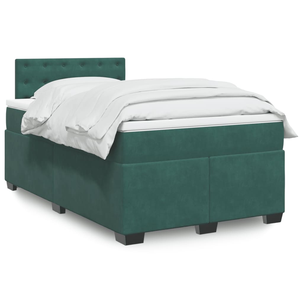 vidaXL Pat box spring cu saltea, verde închis, 120x190 cm, catifea