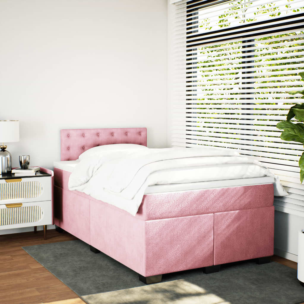 vidaXL Boxspring met matras fluweel roze 120x190 cm afbeelding