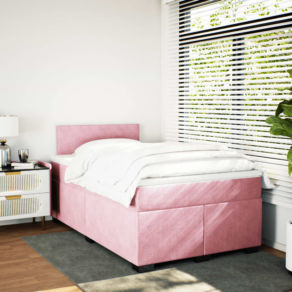 vidaXL Boxspring met matras fluweel roze 120x200 cm afbeelding