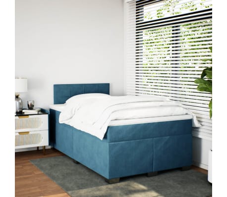 vidaXL Cama box spring con colch&oacute;n terciopelo azul oscuro 120x200 cm