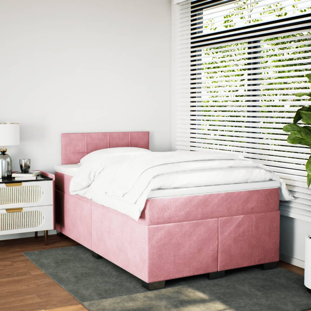 vidaXL Boxspring met matras fluweel roze 120x200 cm afbeelding