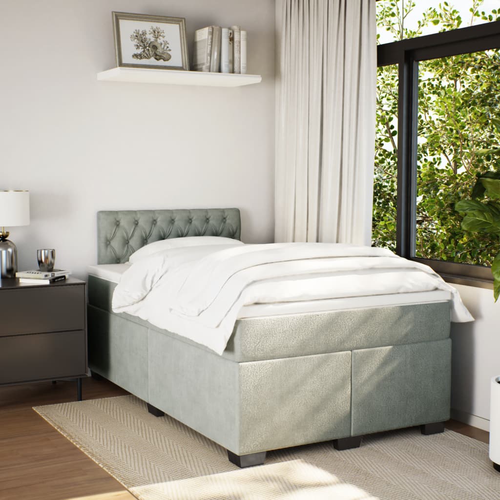 vidaXL Boxspring met matras fluweel lichtgrijs 120x200 cm afbeelding