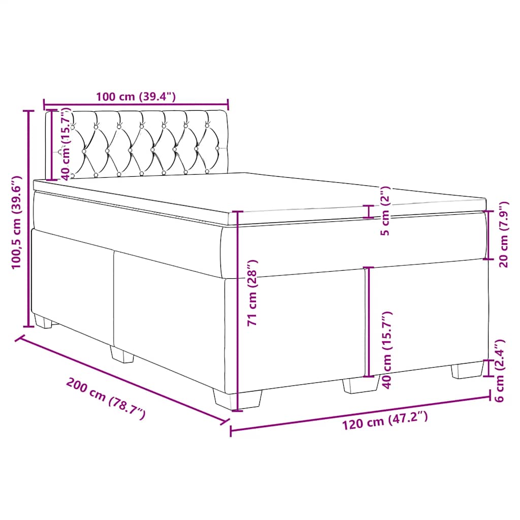 Box spring postel s matrací tmavě modrá 120 x 200 cm samet - obrázek 13