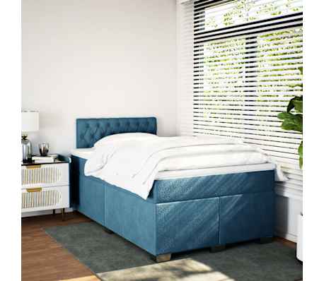vidaXL Boxspring met matras fluweel donkerblauw 120x200 cm