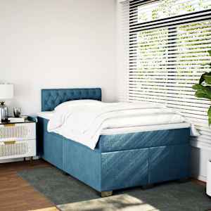 vidaXL Boxspring met matras fluweel donkerblauw 120x200 cm