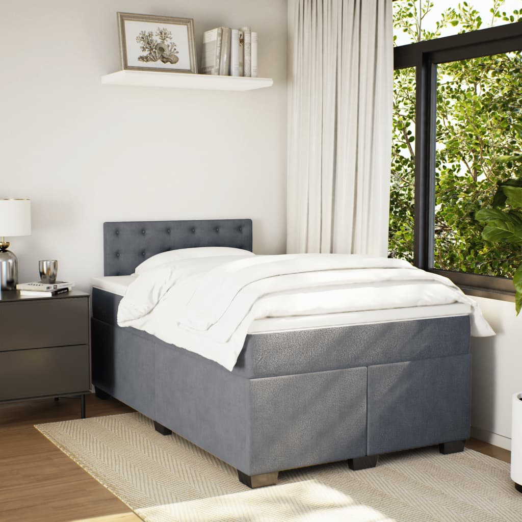 vidaXL Boxspring met matras fluweel donkergrijs 120x200 cm afbeelding