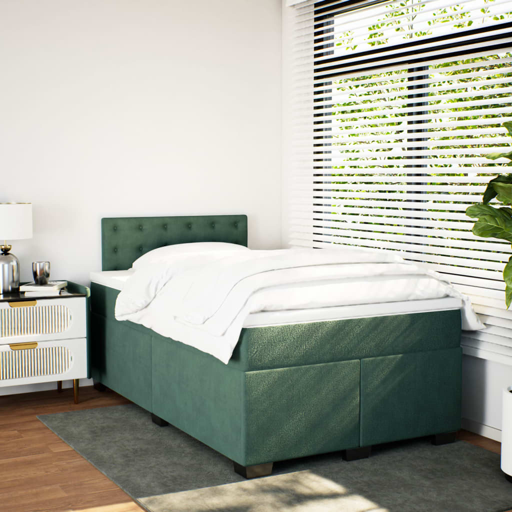 vidaXL Boxspring met matras fluweel donkergroen 120x200 cm afbeelding