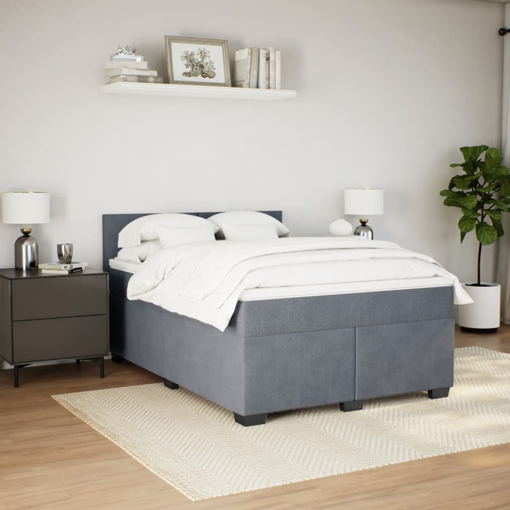 vidaXL Boxspring met matras fluweel donkergrijs 140x190 cm afbeelding