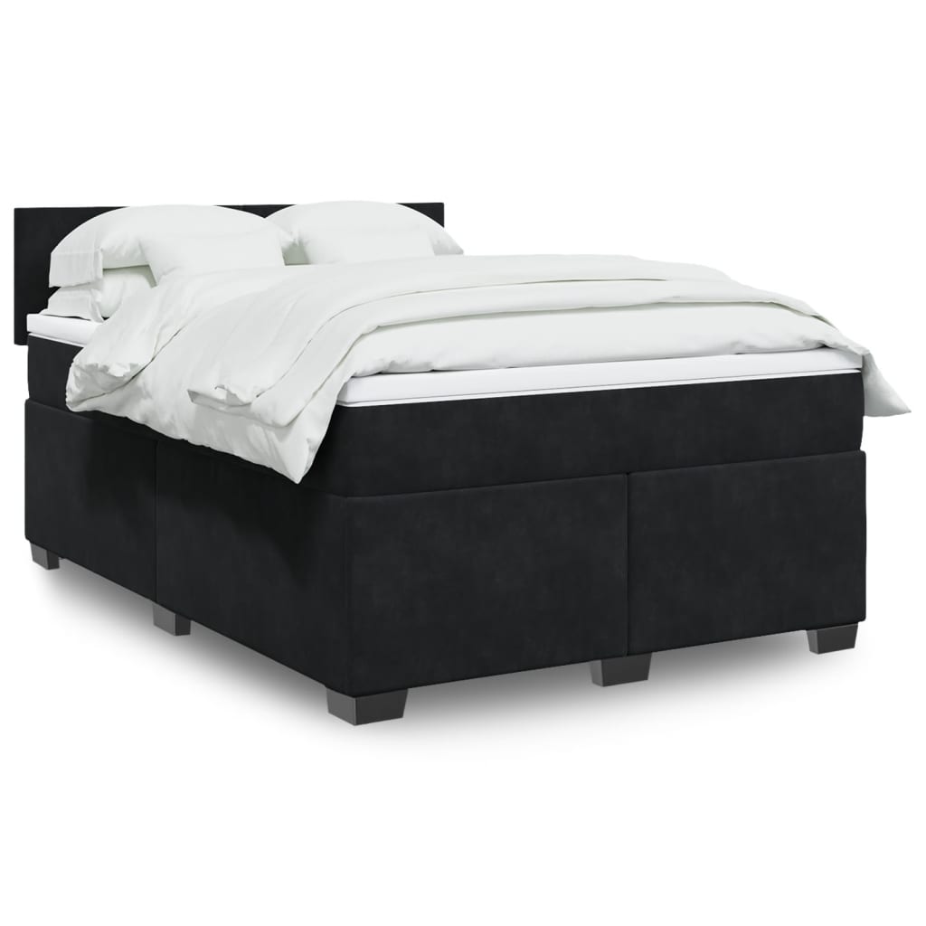 Boxspringbett mit Matratze Schwarz 140×190 cm Samt