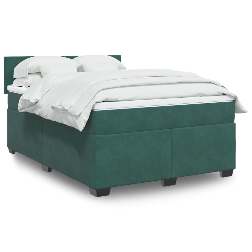 Boxspringbett mit Matratze Dunkelgrün 140×190 cm Samt