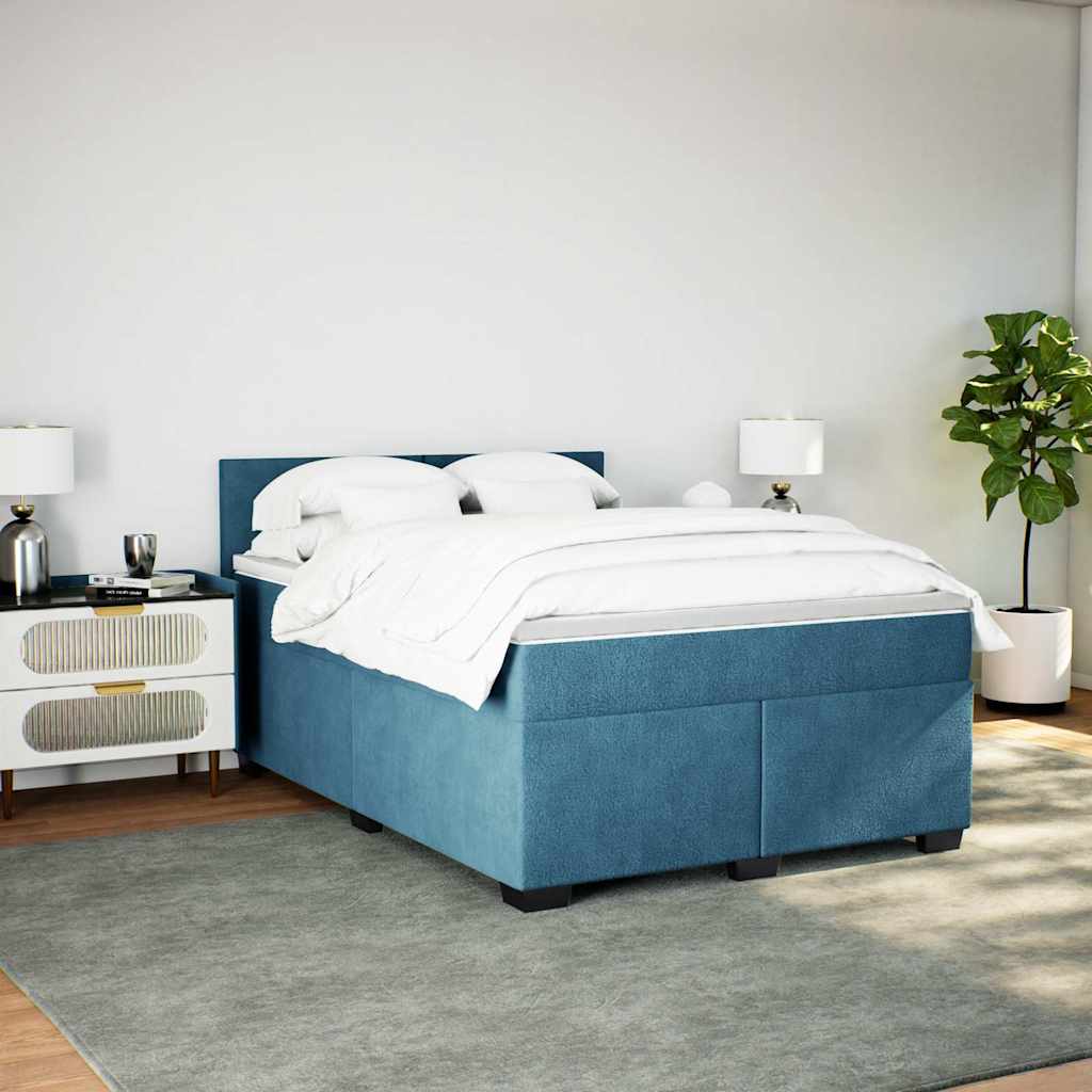 vidaXL Boxspring met matras fluweel donkerblauw 140x190 cm afbeelding
