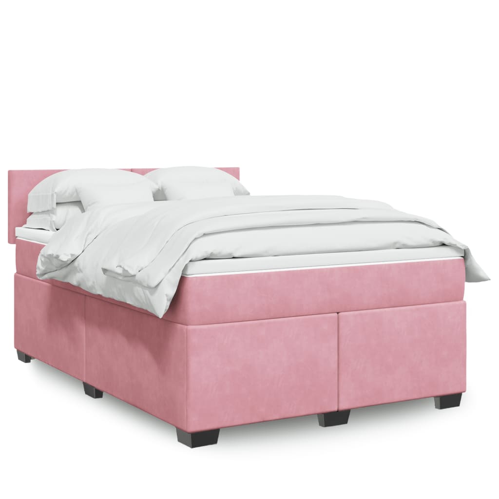 Boxspringbett mit Matratze Rosa 140×190 cm Samt