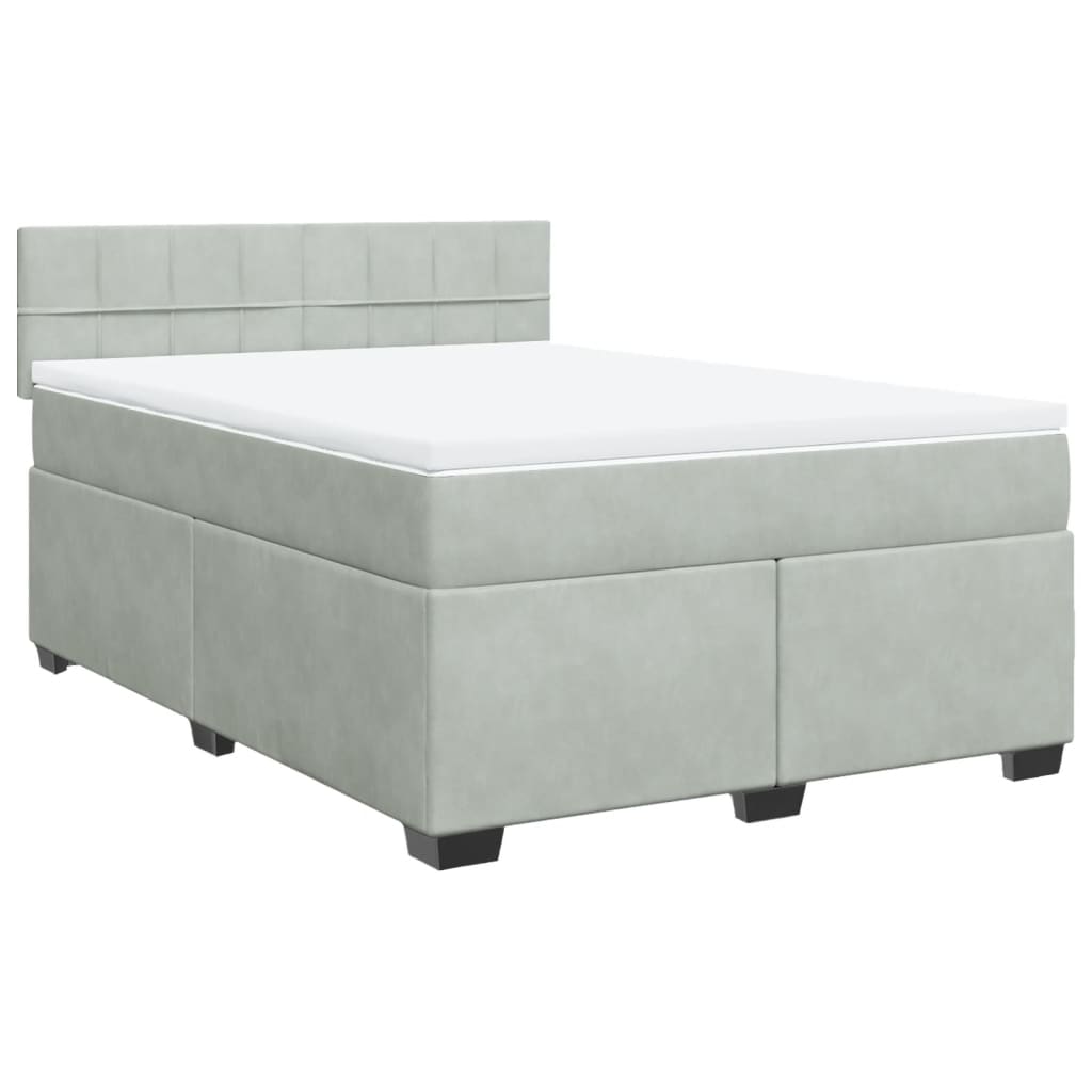 vidaXL Boxspring met matras fluweel lichtgrijs 140x190 cm grijs, foto 3