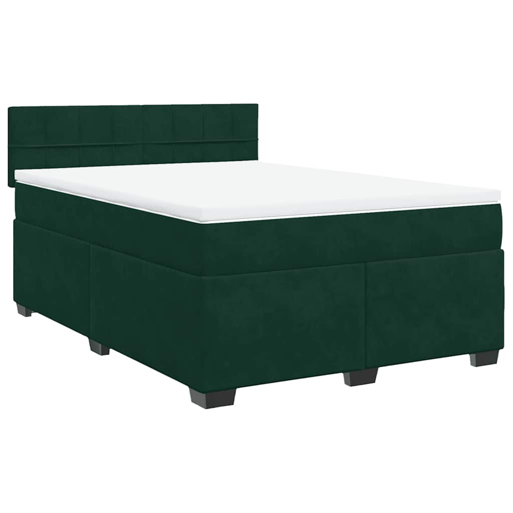 Thumbnail - vidaXL Boxspringbett mit Matratze Dunkelgrün 140x190 cm Samt