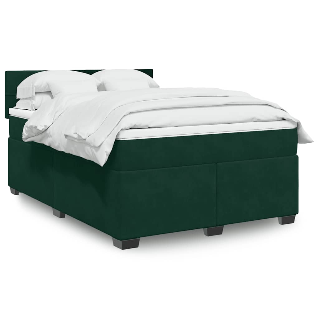 vidaXL Boxspringbett mit Matratze Dunkelgrün 140x190 cm Samt