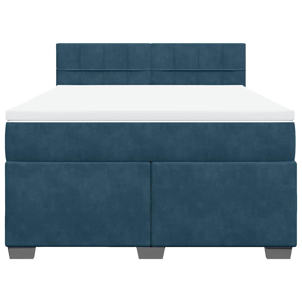 vidaXL Boxspring met matras fluweel donkerblauw 140x190 cm blauw, foto 4
