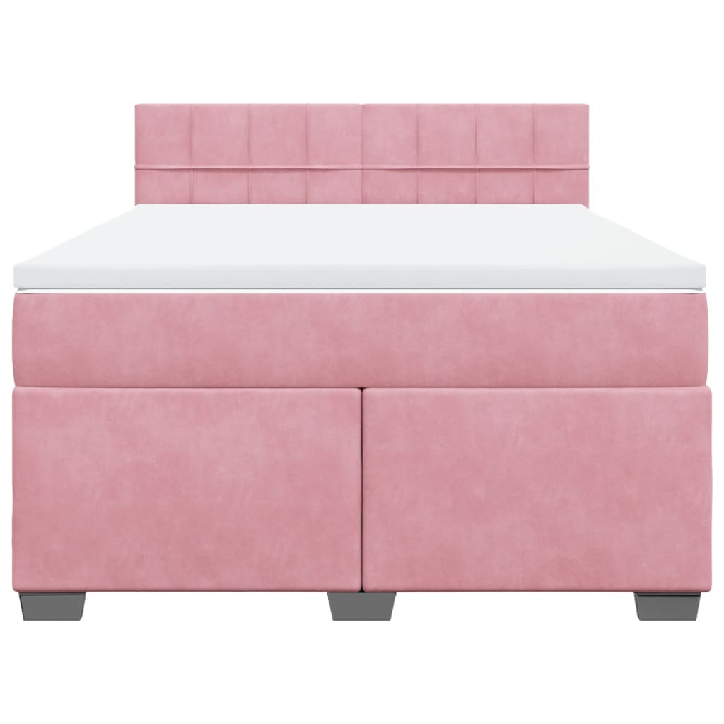 vidaXL Boxspring met matras fluweel roze 140x190 cm, foto 4