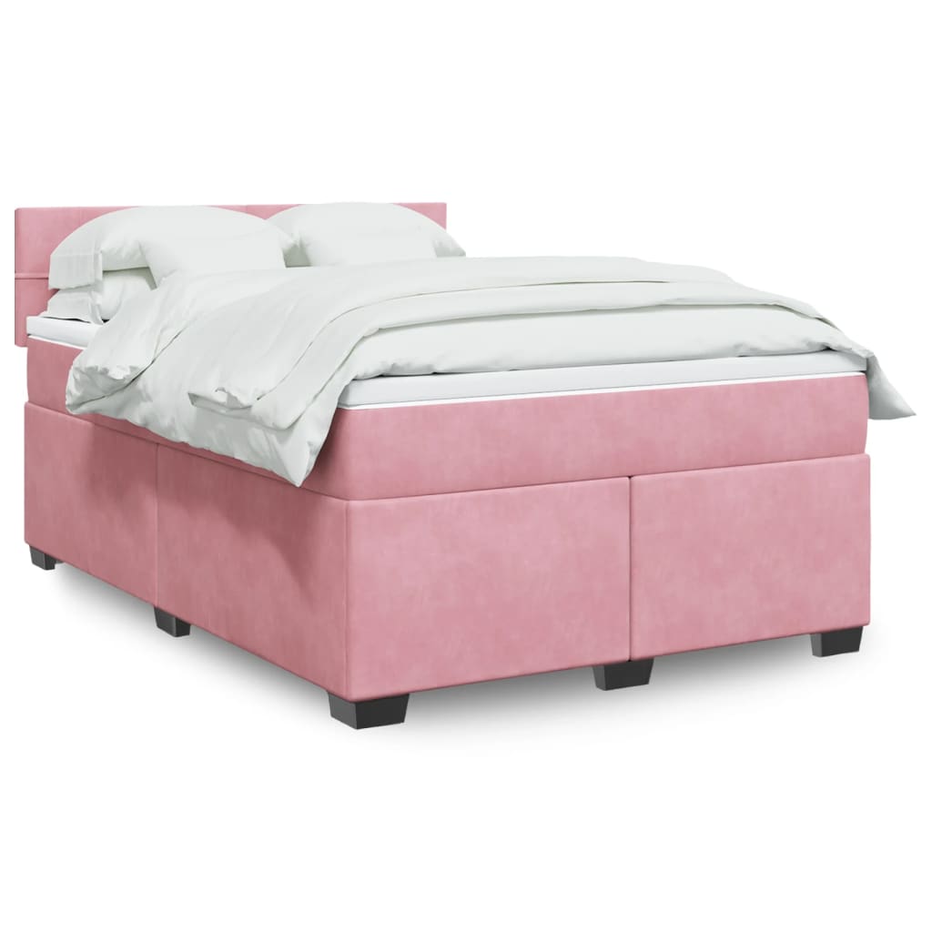 vidaXL Boxspringbett mit Matratze Rosa 140x190 cm Samt