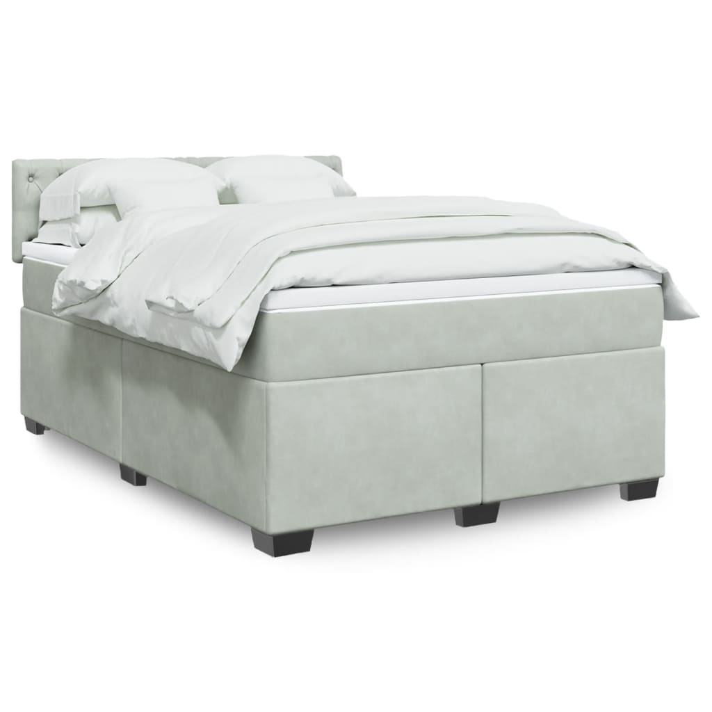 Boxspringbett mit Matratze Hellgrau 140×190 cm Samt