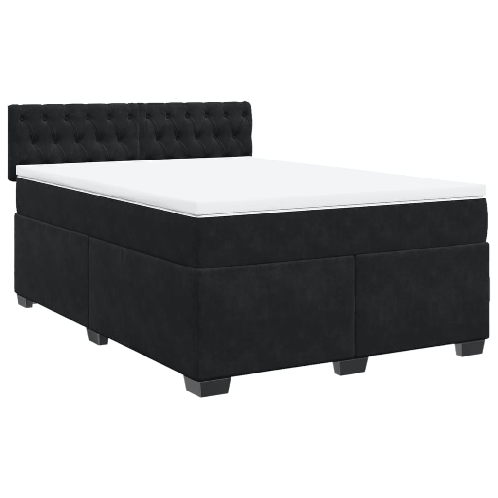 vidaXL Pat box spring cu saltea, negru, 140x190 cm, catifea