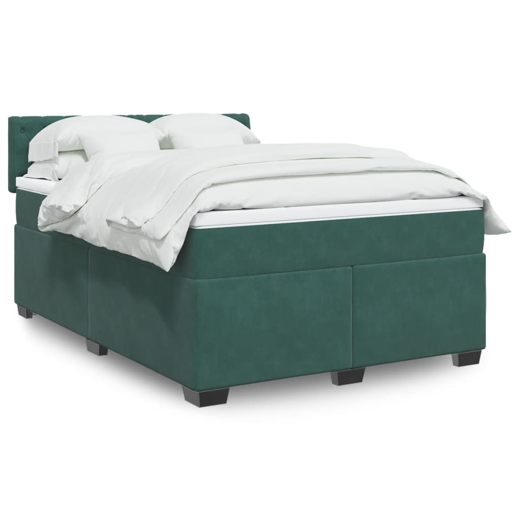 vidaXL Pat box spring cu saltea, verde închis, 140x190 cm, catifea