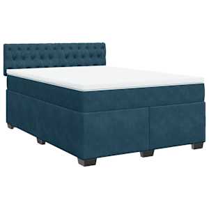 Box spring postel s matrací tmavě modrá 140x190 cm samet - obrázek 2