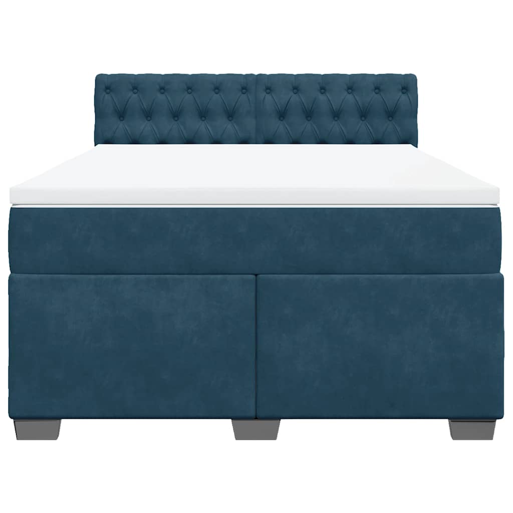 vidaXL Boxspring met matras fluweel donkerblauw 140x190 cm blauw, foto 4