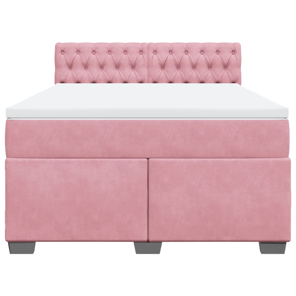 vidaXL Boxspring met matras fluweel roze 140x190 cm, foto 4