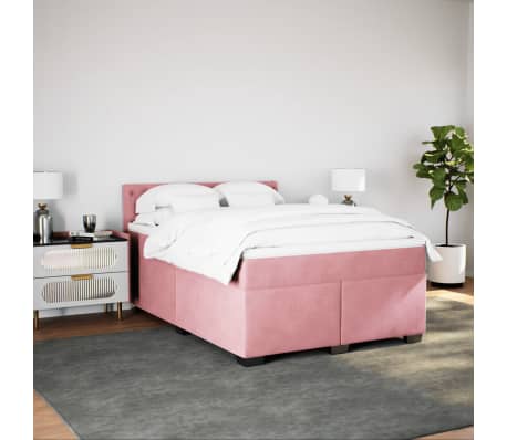 vidaXL Pat box spring cu saltea, roz, 140x190 cm, catifea