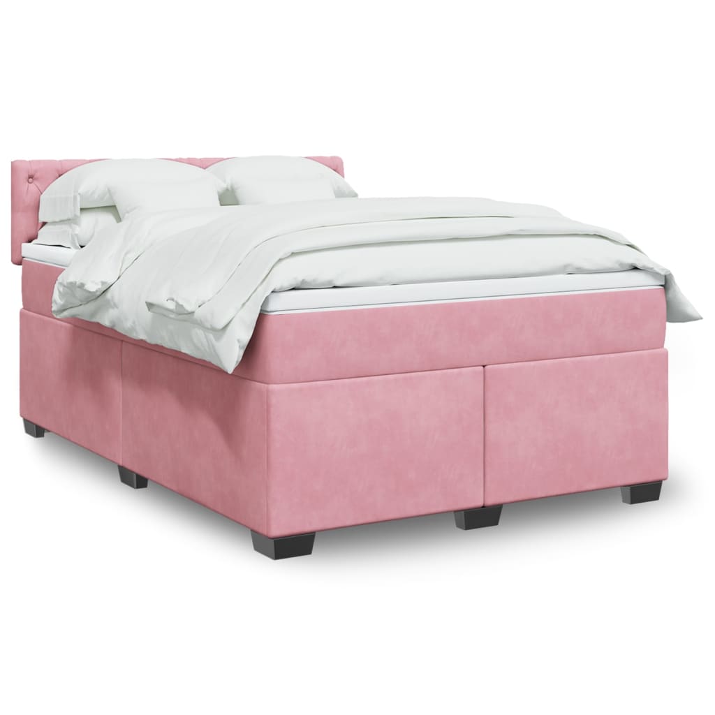 Boxspringbett mit Matratze Rosa 140×190 cm Samt