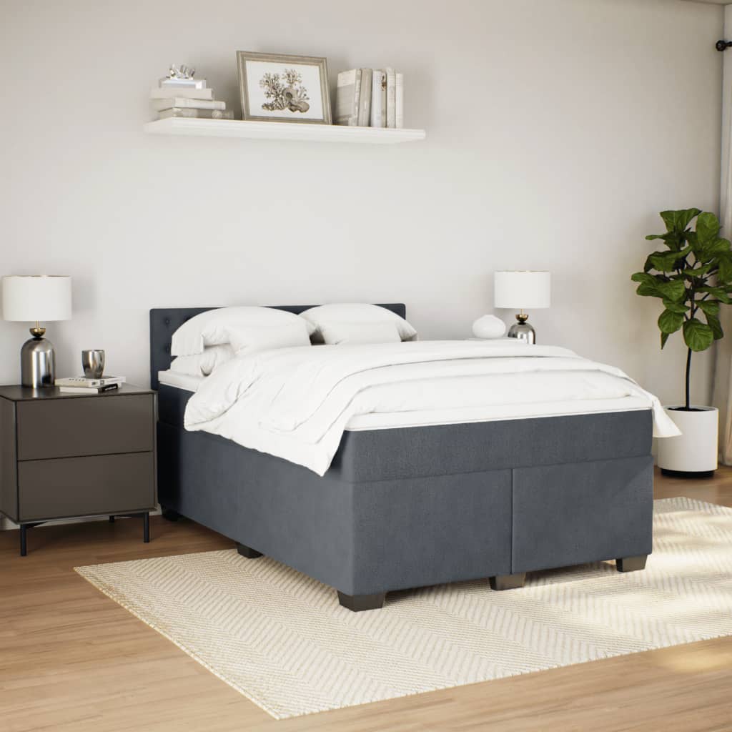 vidaXL Boxspring met matras fluweel donkergrijs 140x190 cm afbeelding