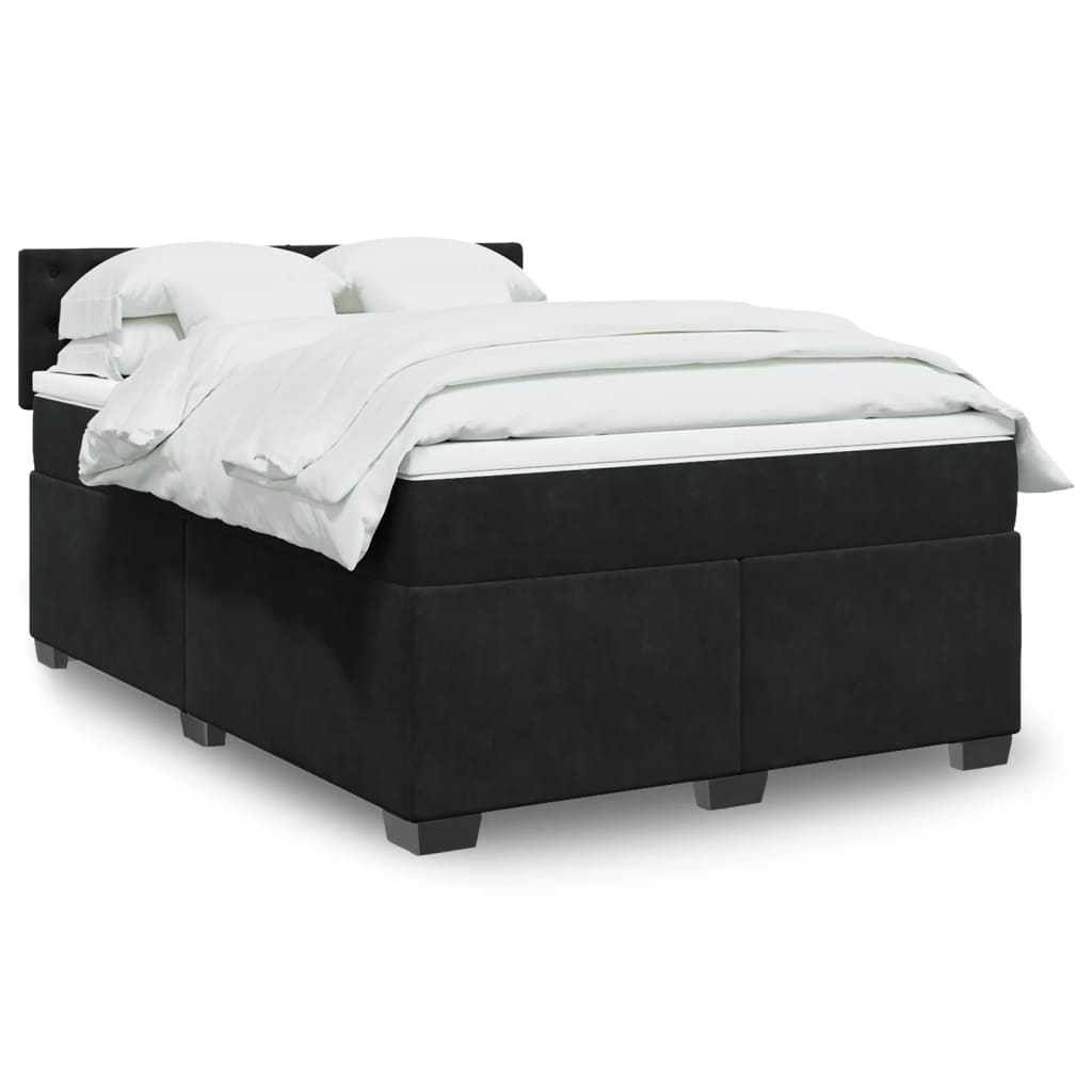 Boxspringbett mit Matratze Schwarz 140×190 cm Samt