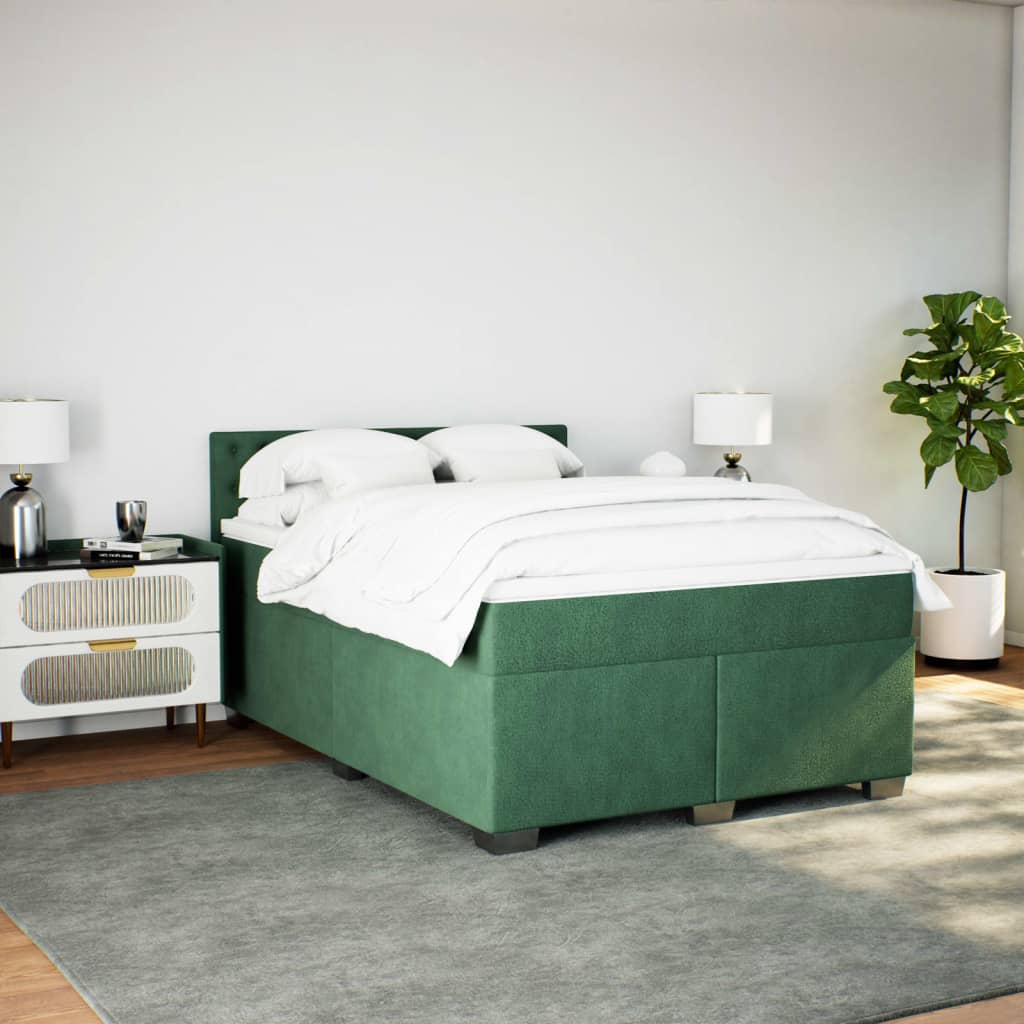vidaXL Boxspring met matras fluweel donkergroen 140x190 cm afbeelding