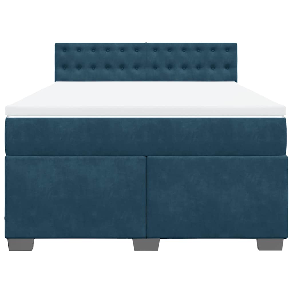 vidaXL Boxspring met matras fluweel donkerblauw 140x190 cm blauw, foto 4