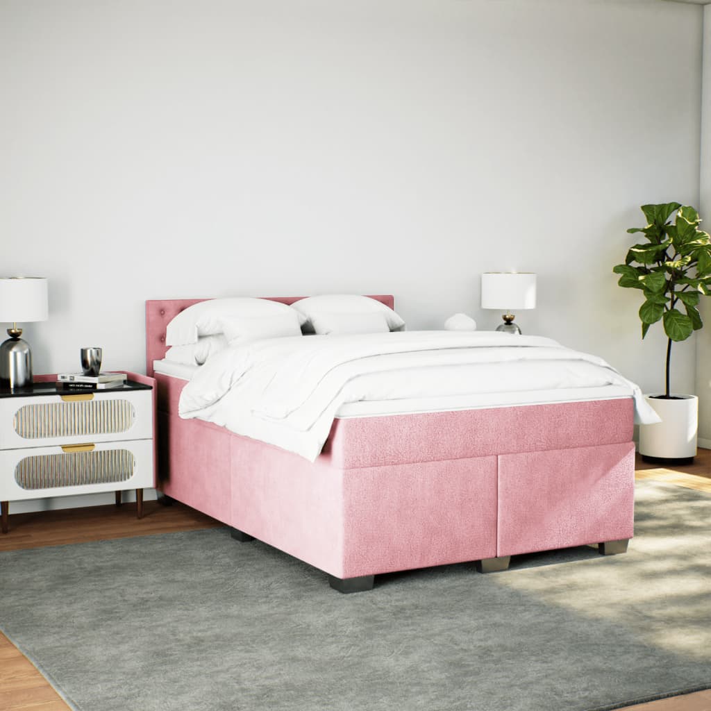 vidaXL Boxspring met matras fluweel roze 140x190 cm afbeelding