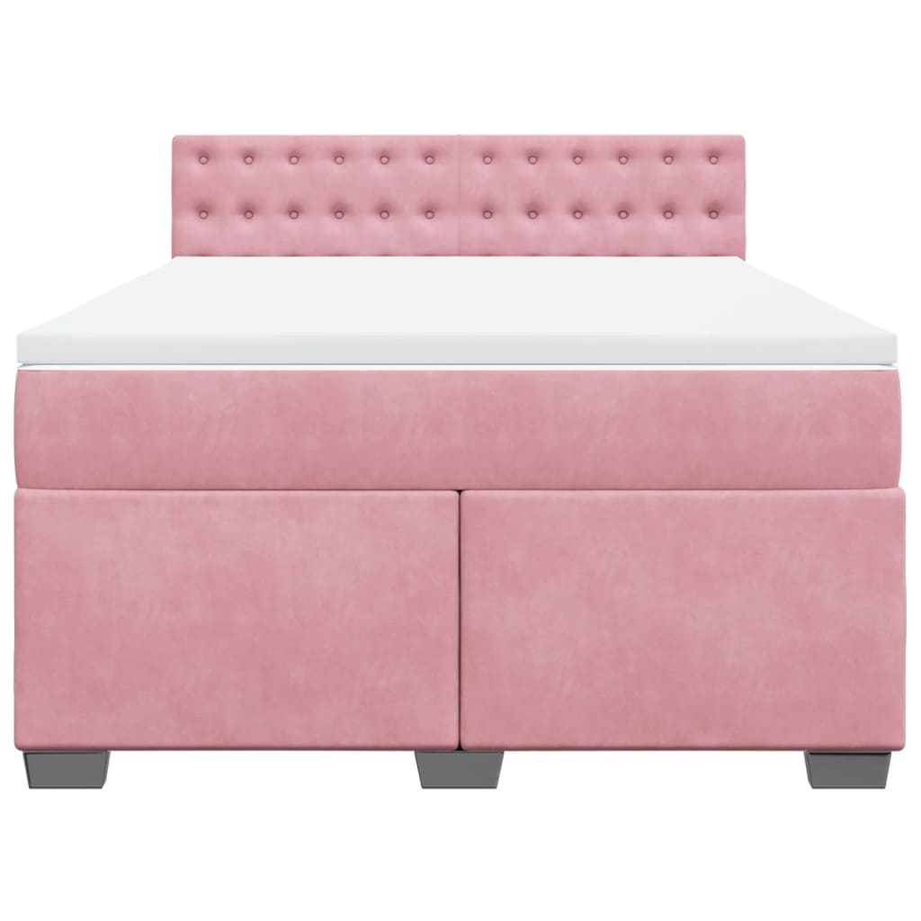 vidaXL Boxspring met matras fluweel roze 140x190 cm, foto 4