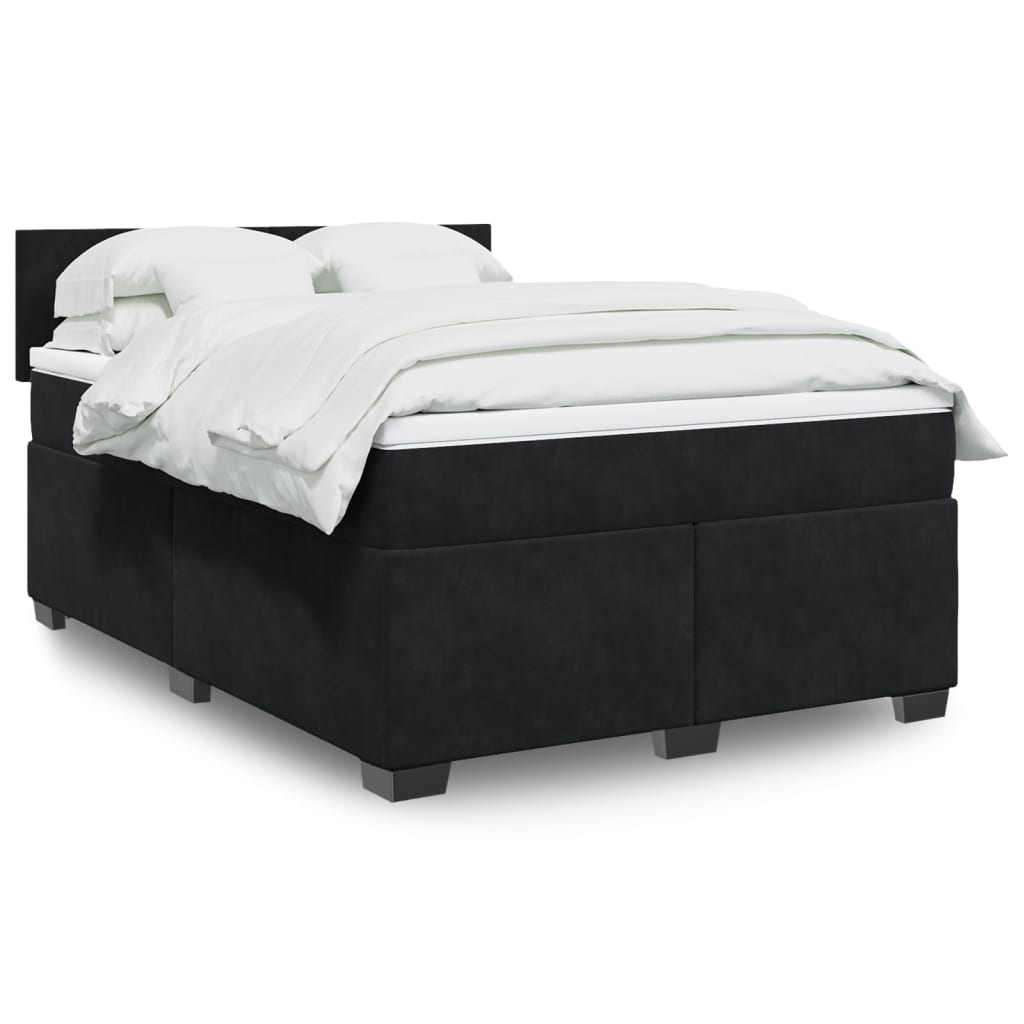 vidaXL Boxspringbett mit Matratze Schwarz 140x200 cm Samt