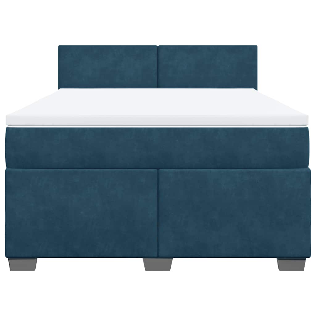 vidaXL Boxspring met matras fluweel donkerblauw 140x200 cm blauw, foto 4