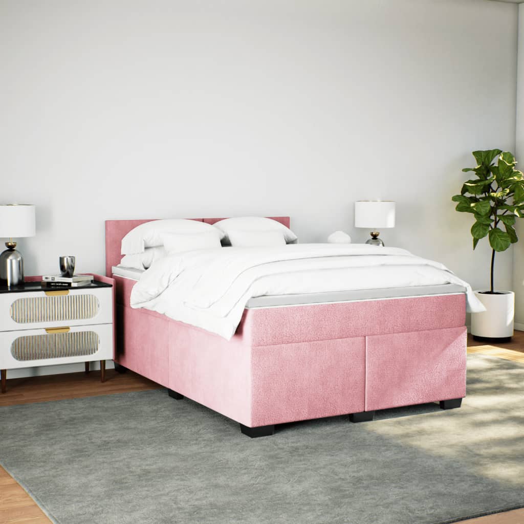 vidaXL Boxspring met matras fluweel donkerroze 140x200 cm afbeelding