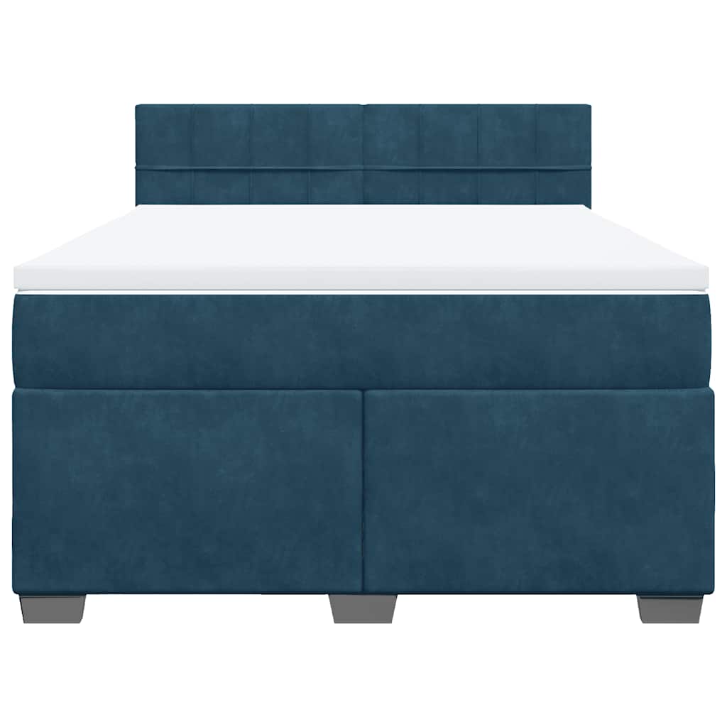 vidaXL Boxspring met matras fluweel donkerblauw 140x200 cm blauw, foto 4