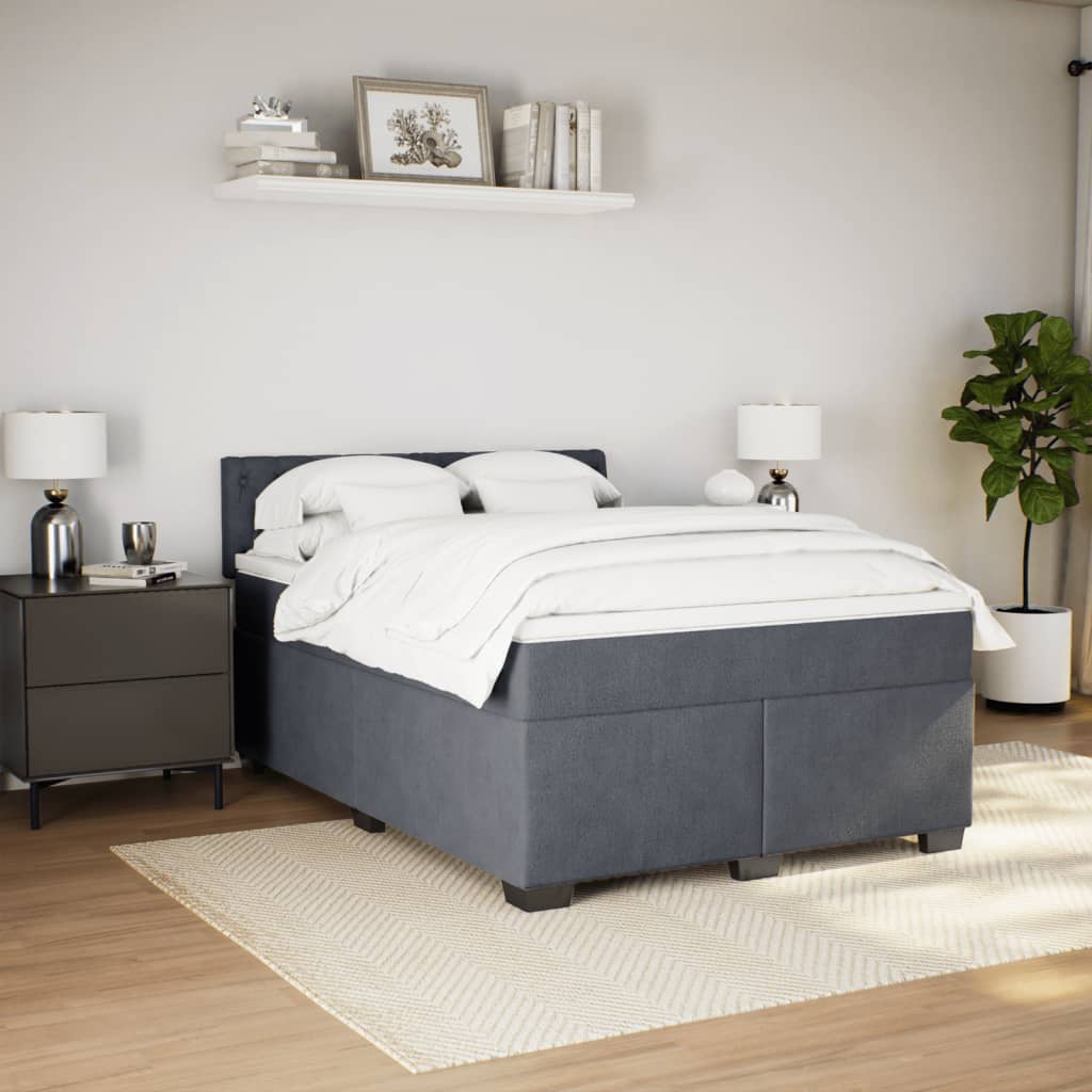 vidaXL Boxspring met matras fluweel donkergrijs 140x200 cm afbeelding